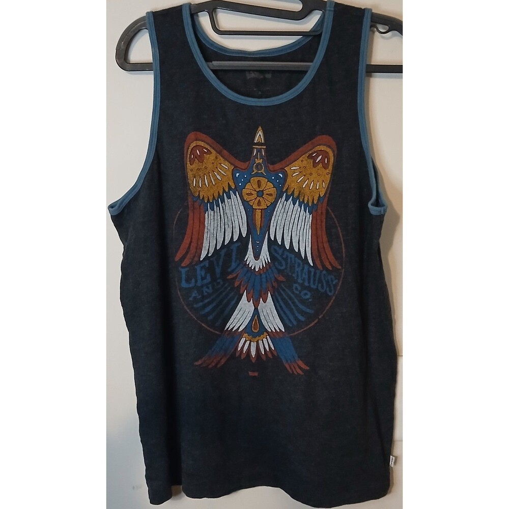 Levi's Eagle Graphic Tank Top Mens Medium Gray Southwest Aztec Boho Sleeveless